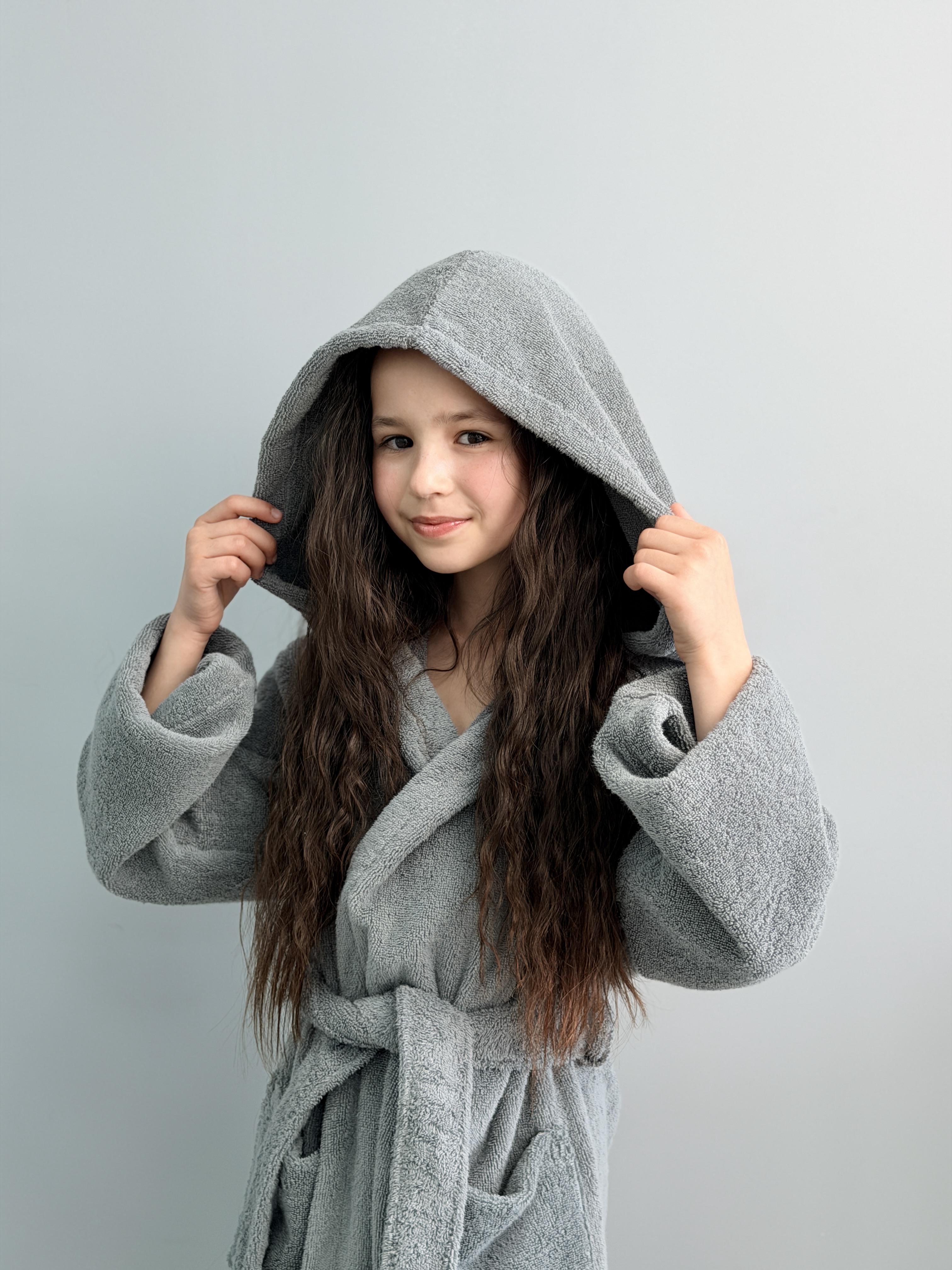 Халат дитячий махровий з капюшоном Ideal Textile 100% бавовна Сірий