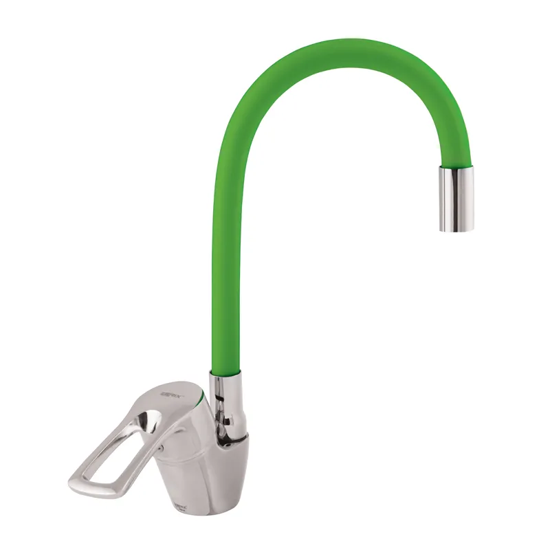 Смеситель для кухни Zerix YUB 181 с зеленым гибким изливом (ZX0437)