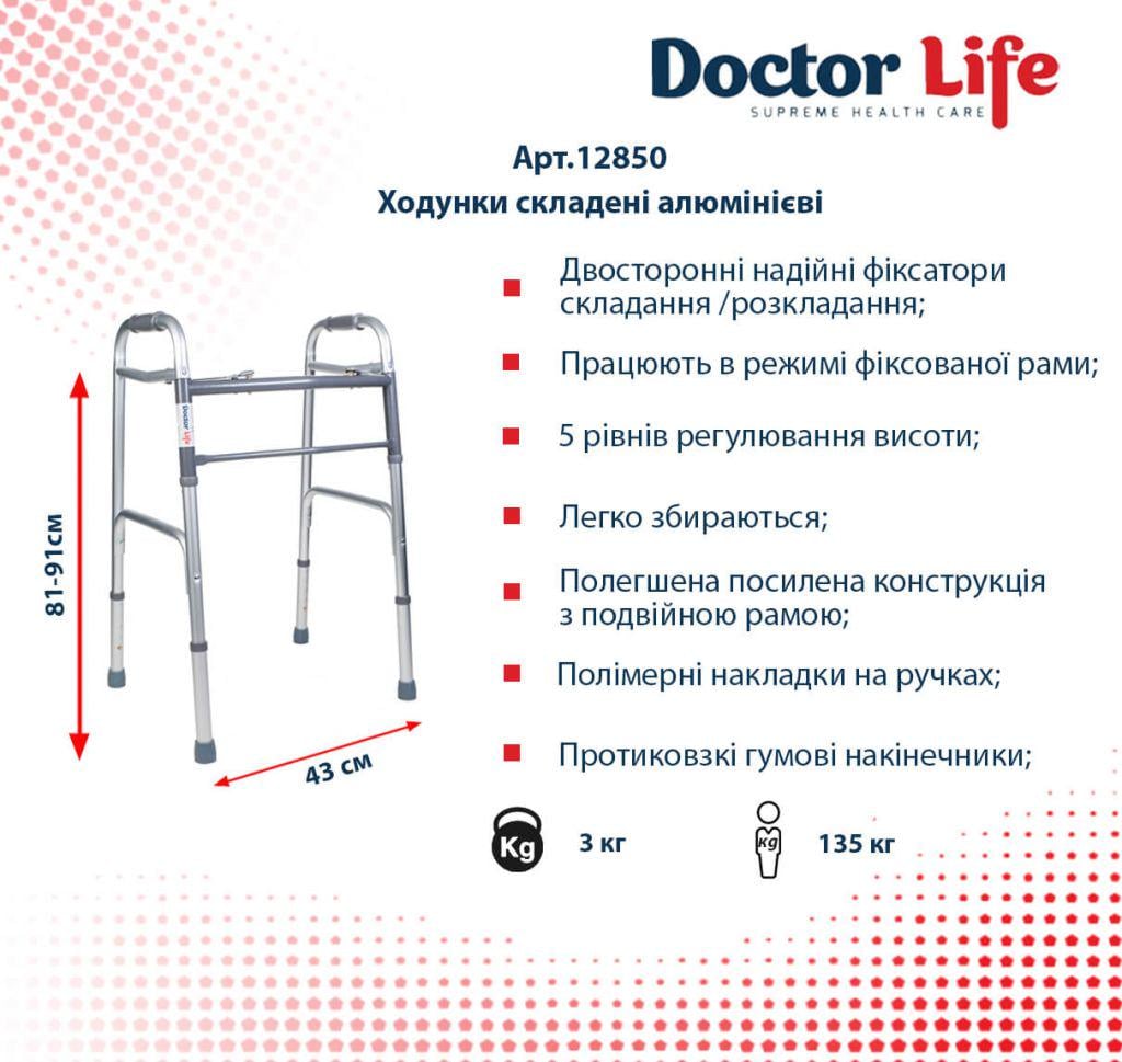 Ходунки для пожилых людей Doctor Life 12850 складные алюминиевые (6247625) - фото 3