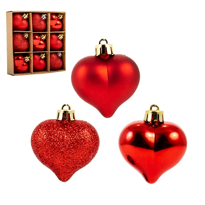 Набір пластикових новорічних прикрас GIF2817-1 Сердечка 9 шт. 4,5 см (43036)