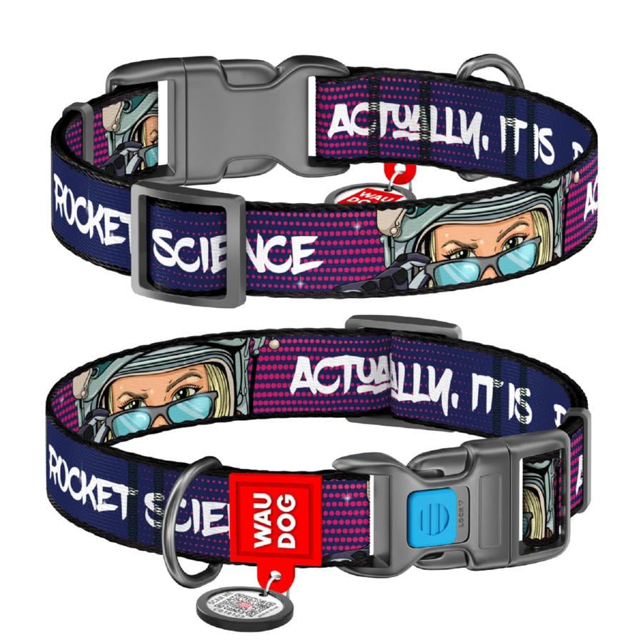 Ошейник для собак нейлоновый Waudog Nylon Космос. Ракетостроение с QR-паспортом XL