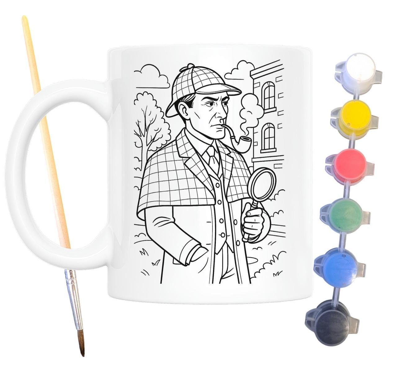 Набор для творчества кружка раскраска по мотивам Шерлок Холмс Артур Конан Дойл 330 мл Белый (КР0171)