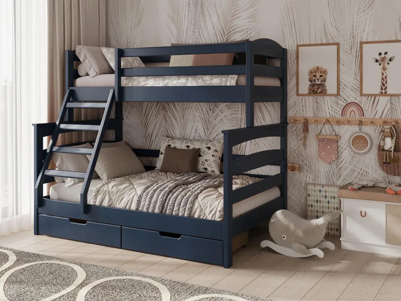 Кровать двухъярусная STEMMA Олимп с ящиками натуральное дерево сосна 120/80х200 см Темно-синий (52626)