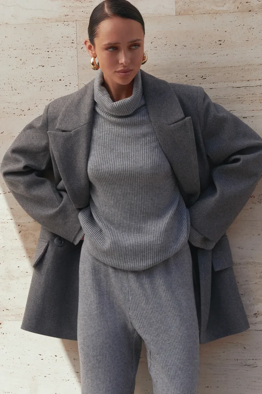 Пальто женское двухбортное XXL-3XL Серый (2736646111) - фото 5