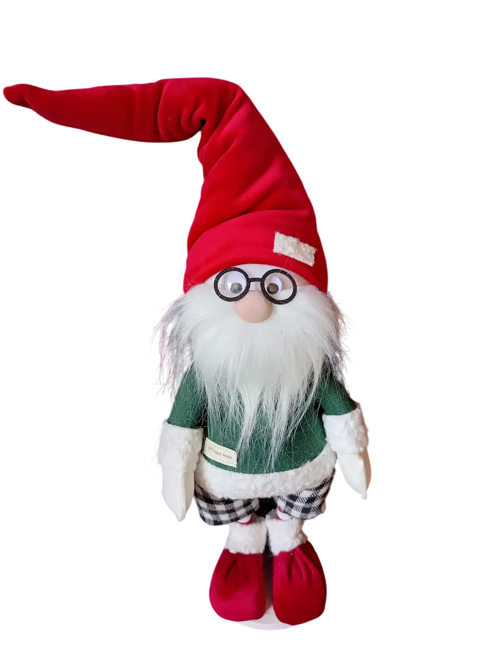 Новогодняя игрушка "Гном Скандинавский в очках" из трикотажа 65 см Зелено-красный (150-41- Гном №8)