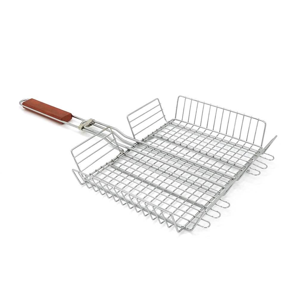 Решітка-гриль метал високий бортик дерев'яна ручка 33x26,5x58 см (36535)
