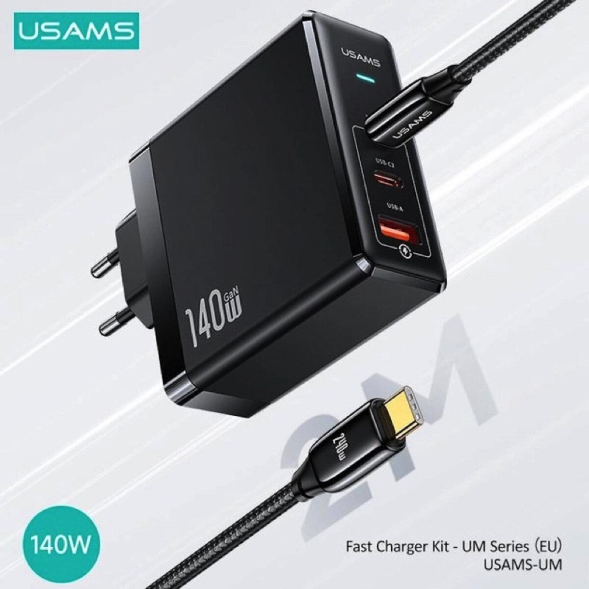 Зарядное устройство US-CC168 EU T52 140W ACC GaN Fast Charger 2xType-C USB-A Type-C to Type-C 240W PD3.1 1,2 м Black (605520) - фото 7