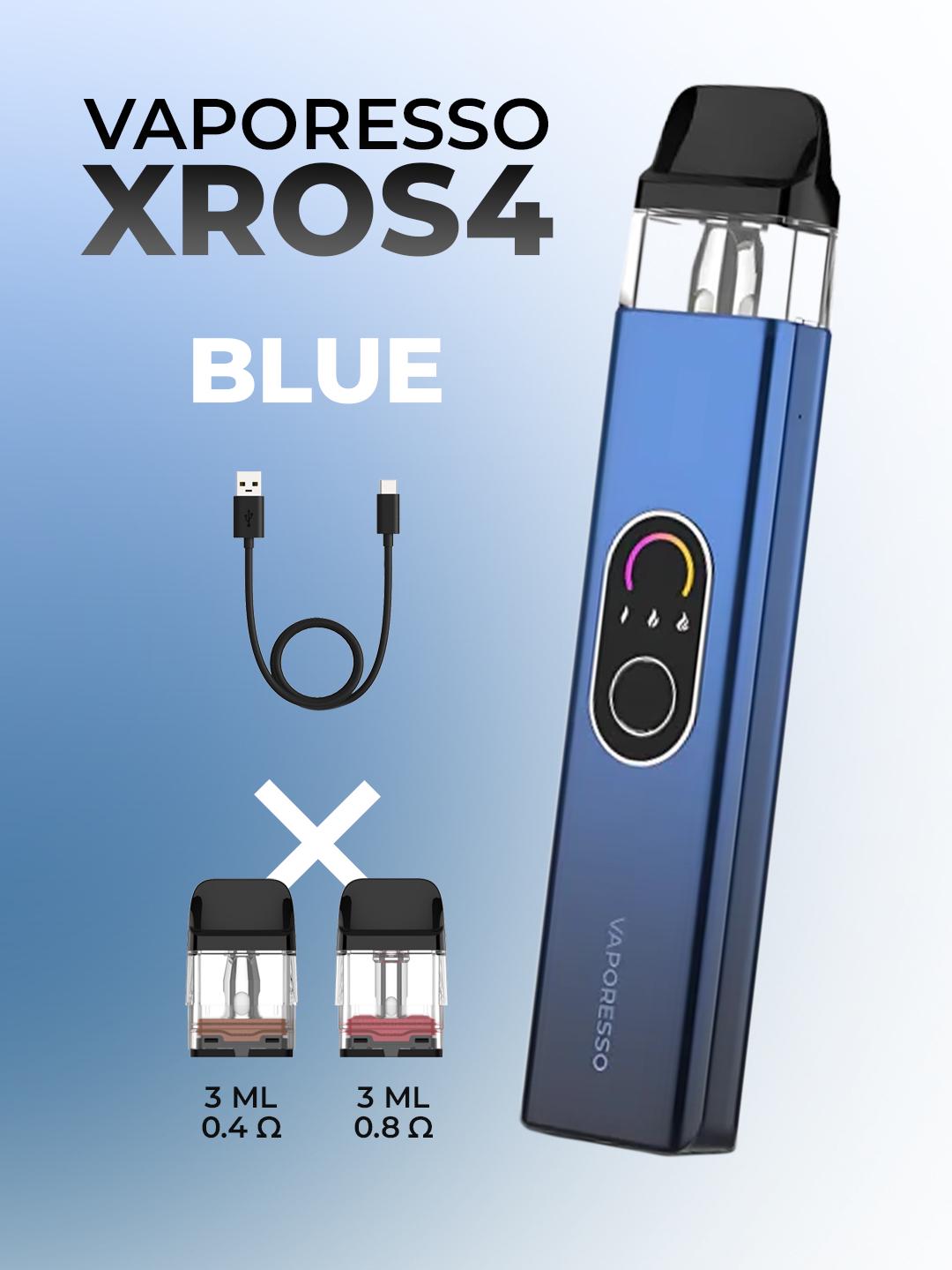 Электронная сигарета Vaporesso XROS 4 Mini 2025 + 2 картриджа + кабель USB Type-C с быстрой зарядкой Blue (ad0695f2) - фото 2
