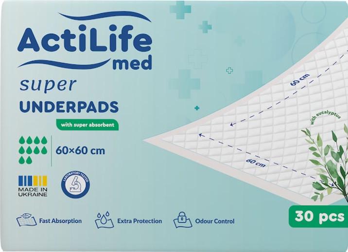 Пеленки гигиенические впитывающие ActiLife Med Super 60х60 см 30 шт. (2647577669)