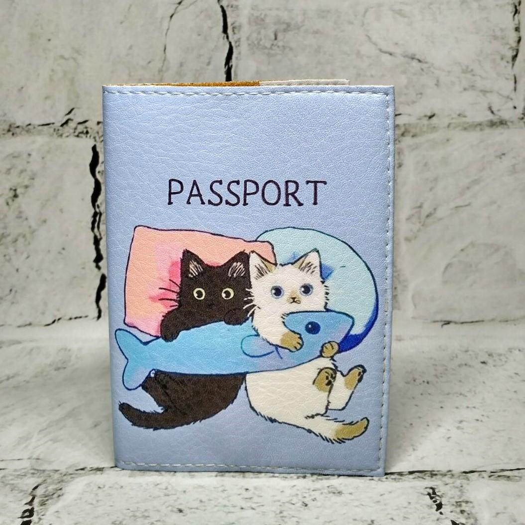 Обложка для паспорта Котики экокожа 9,5х13,5 см Голубой (276)
