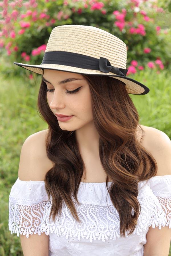 Шляпа женская Braxton с черной окантовкой Светло-бежевый (1753)