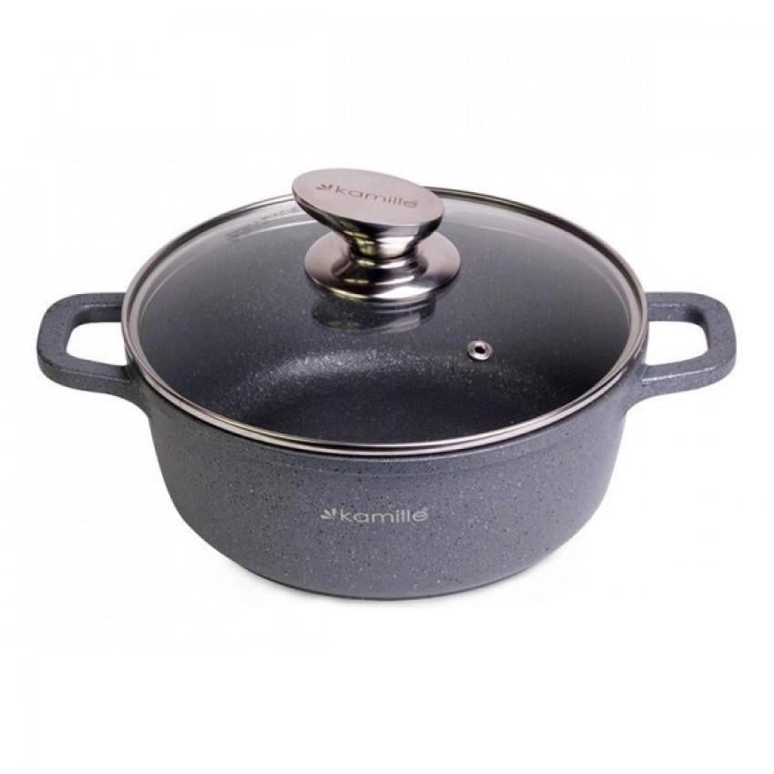 Каструля з кришкою Kamille Landes з литими алюмінієвими ручками 4,5 л Ø24 см Grey (4425) - фото 1 Каструля з кришкою Kamille Landes з литими алюмінієвими ручками 4,5 л Ø24 см Grey (4425) - фото 1