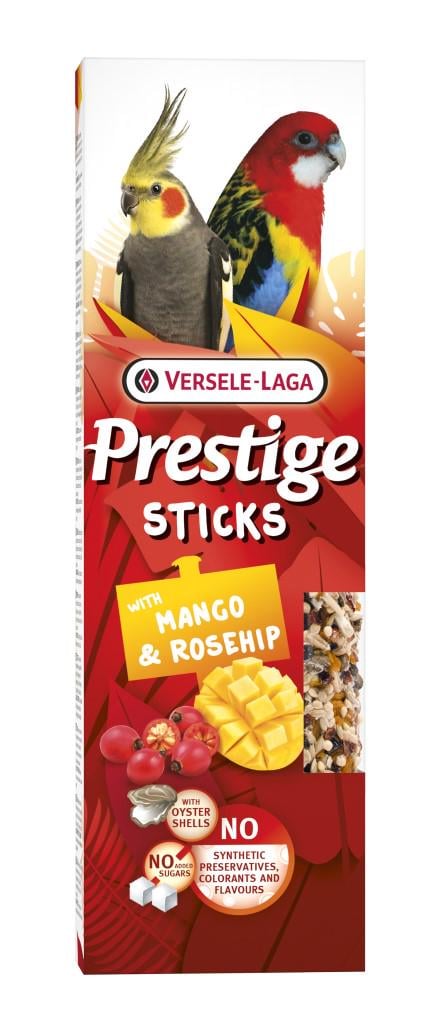 Ласощі для папуг Versele-Laga Prestige Sticks Parrots Mango&Rosehip Манго і Шипшина в стіках великих/середніх 2х70 г (223598)