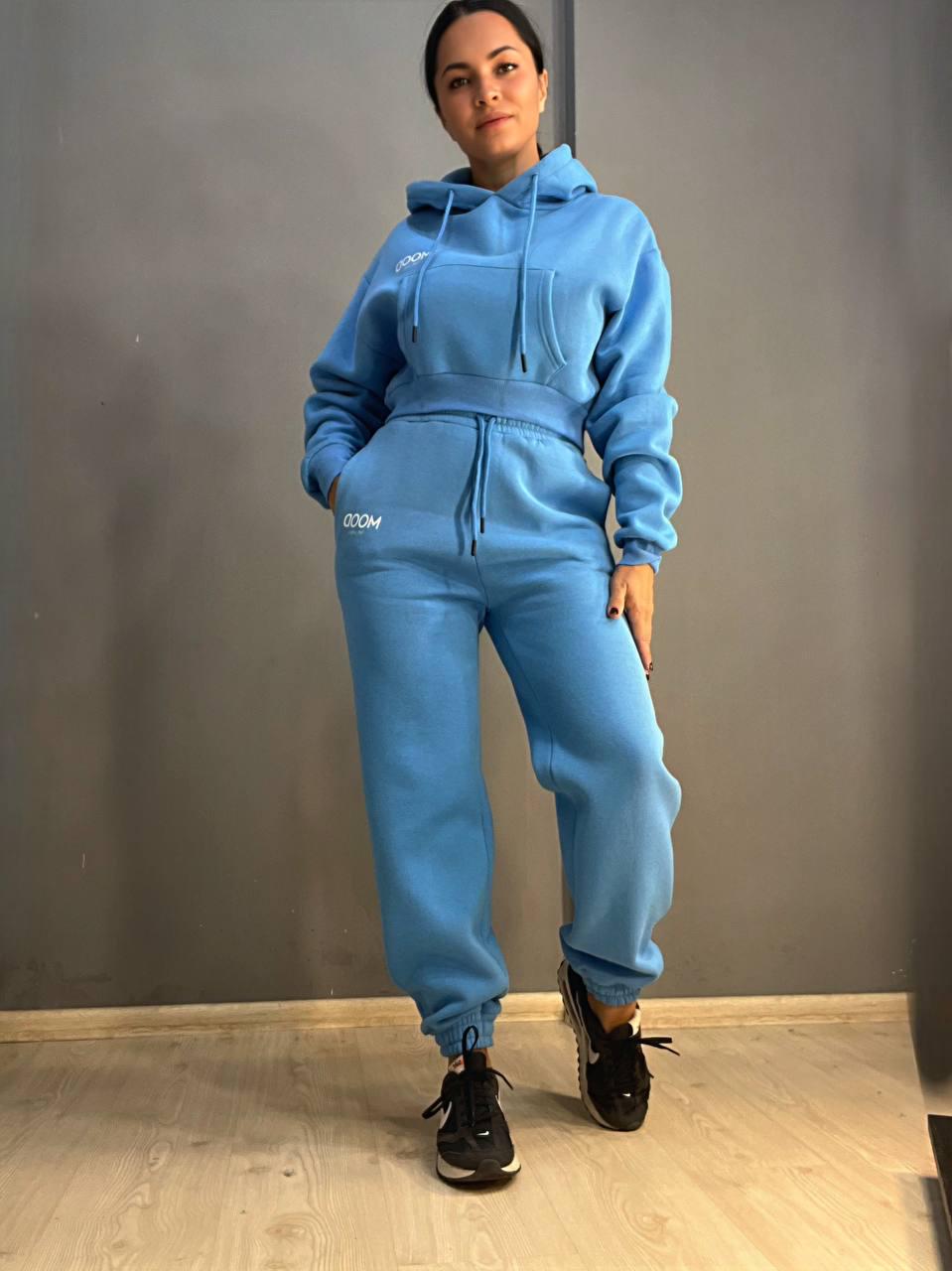 Костюм женский QUZEN 493-497 худи с капюшоном MOOD брюки флис M Синий (817)