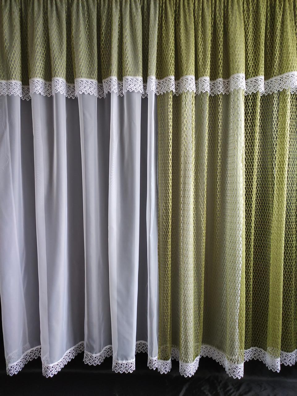 Тюль-сетка с подхватчиком 380x200 см. Зеленый с белым (ромб-зел). - фото 4 Тюль-сетка с подхватчиком 380x200 см. Зеленый с белым (ромб-зел). - фото 4