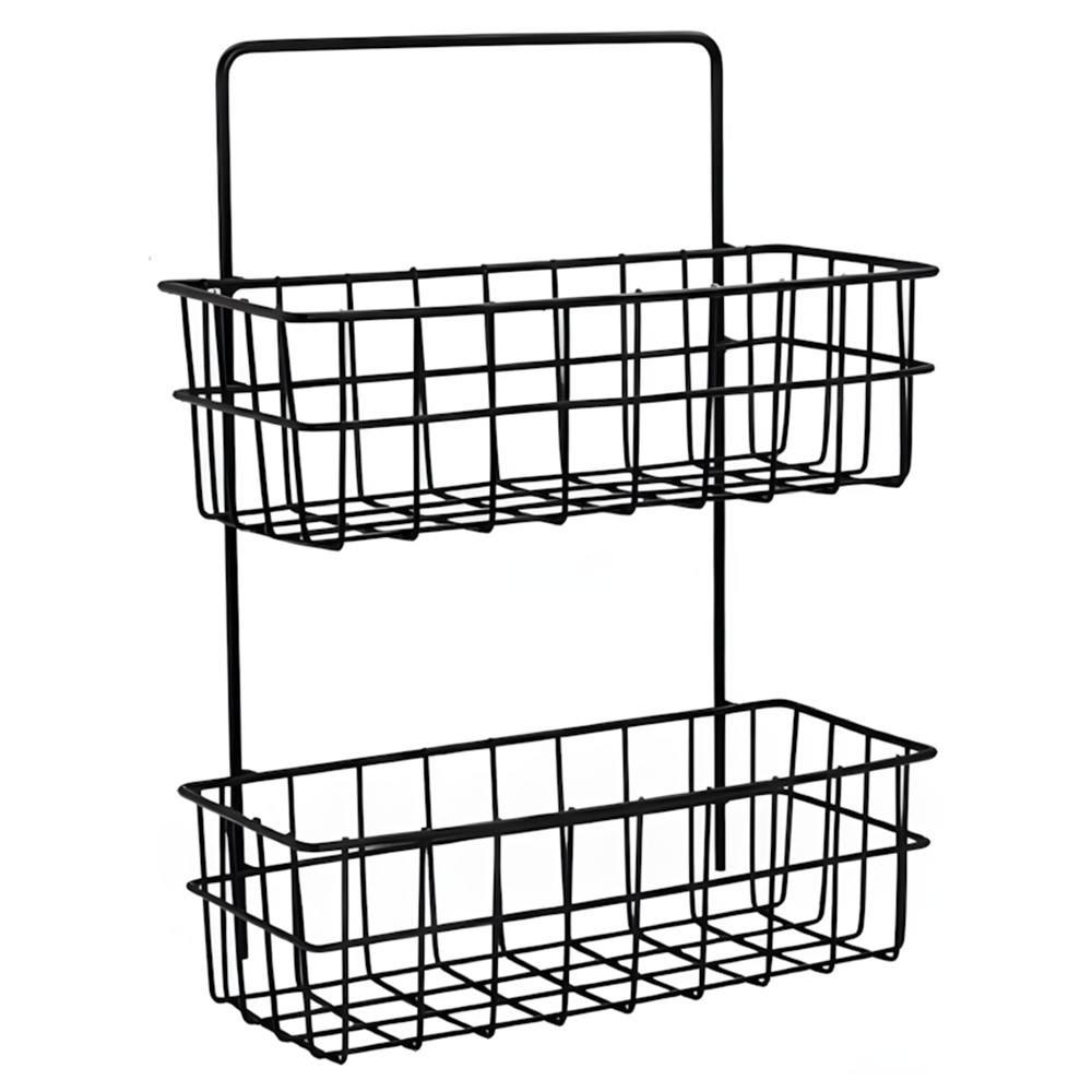Полиця настінна для ванної та кухні 2 яруси 25,5x10x33,5 см Чорний