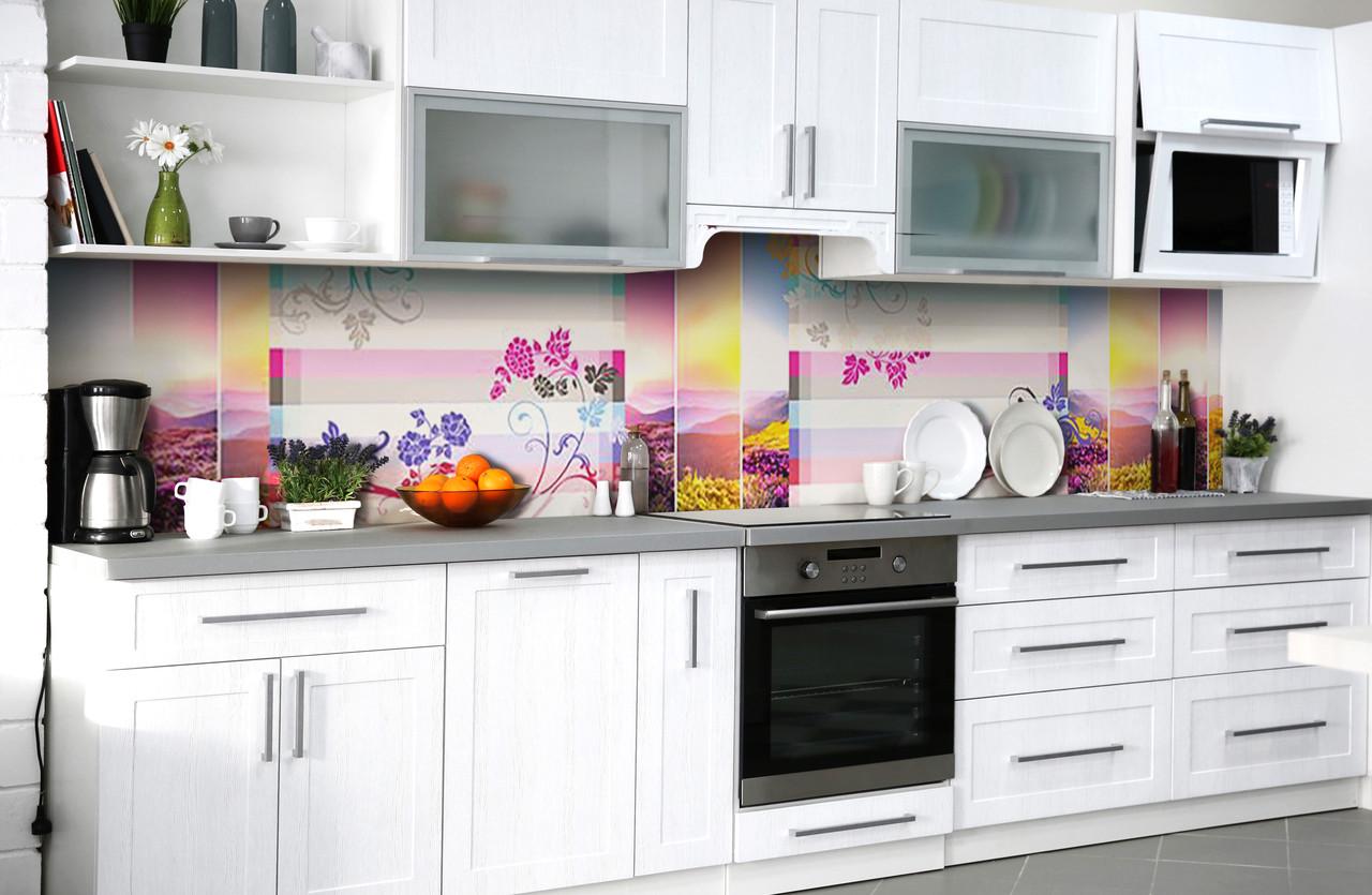 Кухонный фартук Радужные горы узоры из самоклеящейся виниловой пленки 60х250 см Розовый