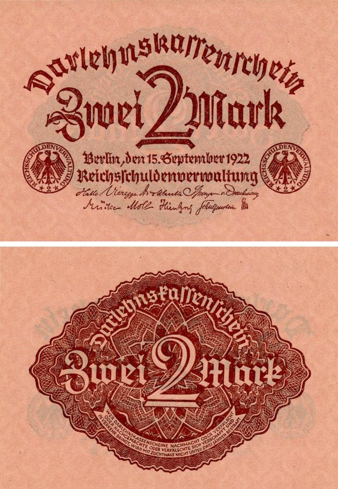Коллекционная банкнота Германия 2 марки 1922 UNC P62 (Б17954)