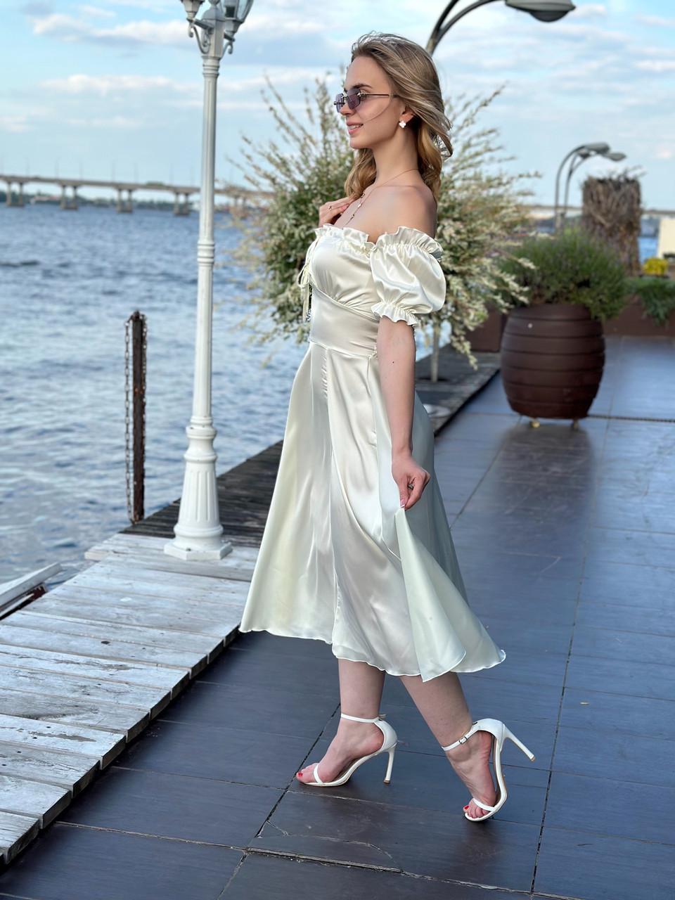 Платье женское миди Maybel из шелка Армани Шампань (2656491074) - фото 4 Платье женское миди Maybel из шелка Армани Шампань (2656491074) - фото 4