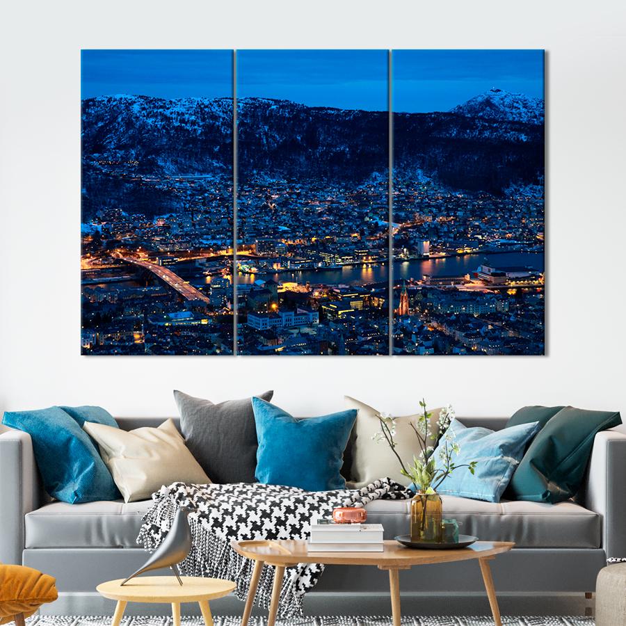 Картина город Зимний город Харстад в Норвегии 156x100 см (A835-3)