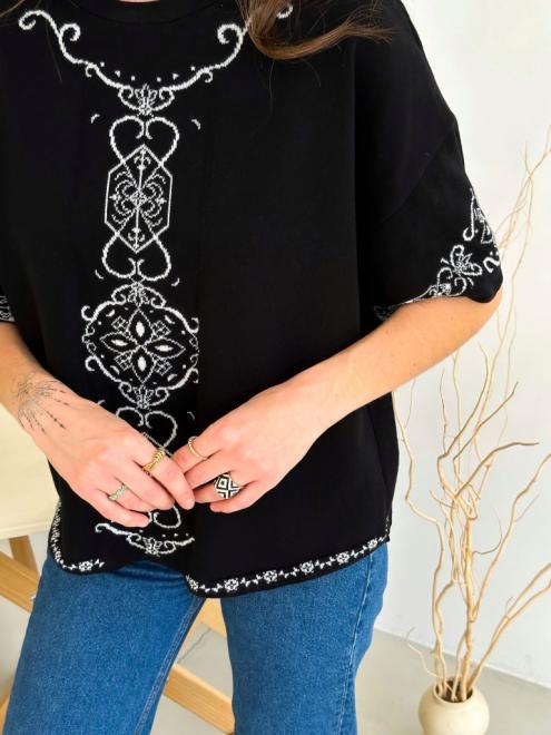 Джемпер жіночий ART KNIT Вишиванка S-М Чорно-білий (35117) - фото 5 Джемпер жіночий ART KNIT Вишиванка S-М Чорно-білий (35117) - фото 5