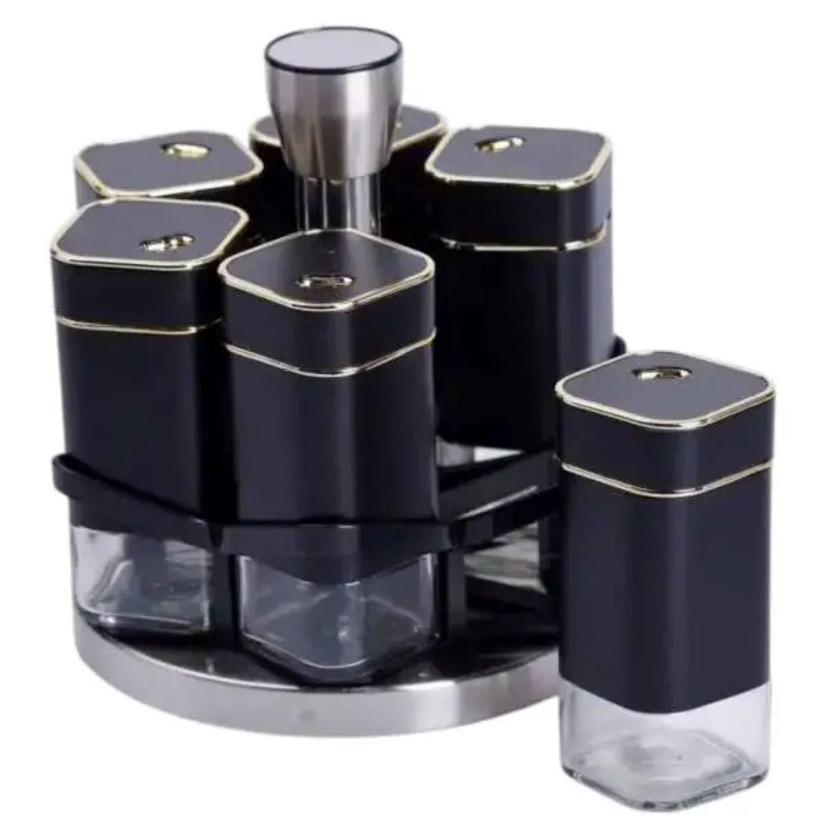 Набір баночок для спецій на підставці карусель 6 шт. по 120 мл Чорний (HP-1308) - фото 2 Набір баночок для спецій на підставці карусель 6 шт. по 120 мл Чорний (HP-1308) - фото 2