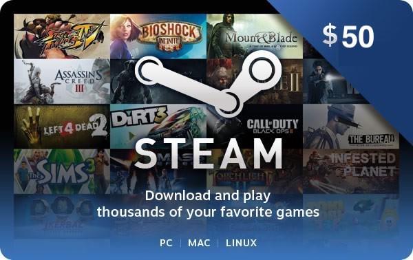 Код активації Steam Gift Card на 50 usd US-регіон