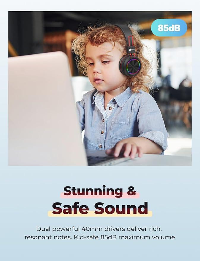 Навушники дитячі iClever BTH03 Bluetooth кольорове світлодіодне підсвічування - фото 6 Навушники дитячі iClever BTH03 Bluetooth кольорове світлодіодне підсвічування - фото 6