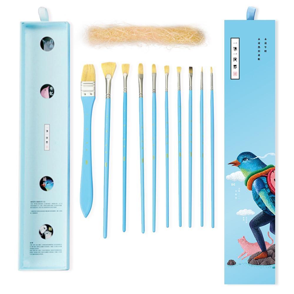 Набор профессиональных художественных кистей MIYA BIRDS 10 шт. из натуральной щетины Голубая коробка