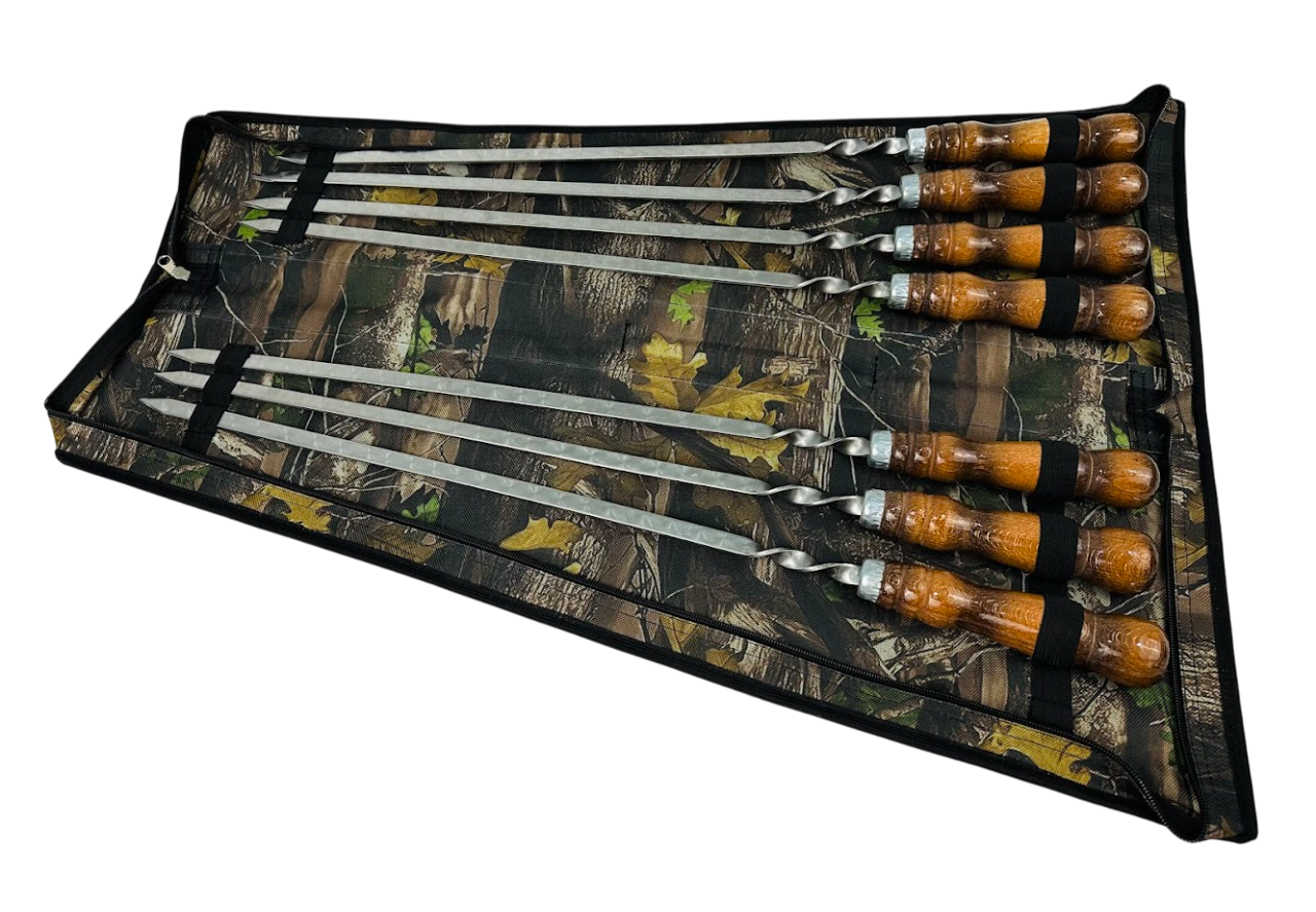 Набор шампуров комбинированный Кизляр для пикника на 7 предметов из нержавеющей стали в чехле 63 см Коричневый (124-10-NB-2270)