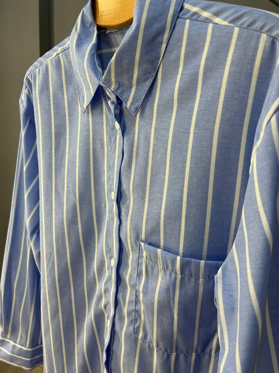 Сорочка жіноча MIX RAY 4367 оверсайз подовжена широка смуга S Блакитний (1638) - фото 6 Сорочка жіноча MIX RAY 4367 оверсайз подовжена широка смуга S Блакитний (1638) - фото 6