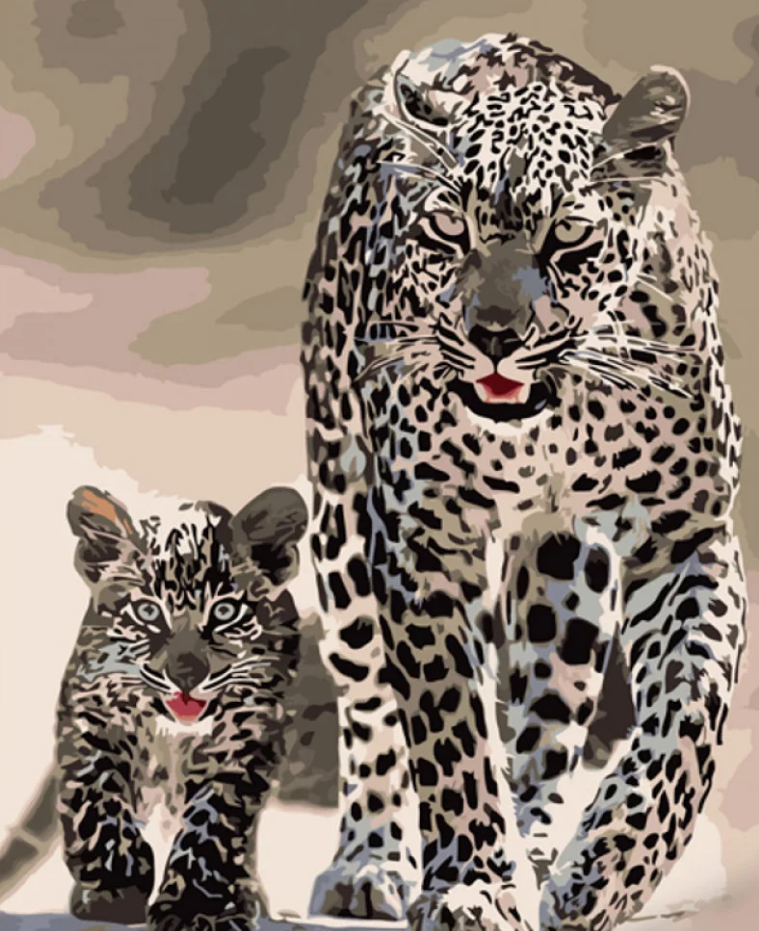 Картина за номерами Strateg Леопардова сім'я 40x50 см (GS934) Картина за номерами Strateg Леопардова сім'я 40x50 см (GS934)