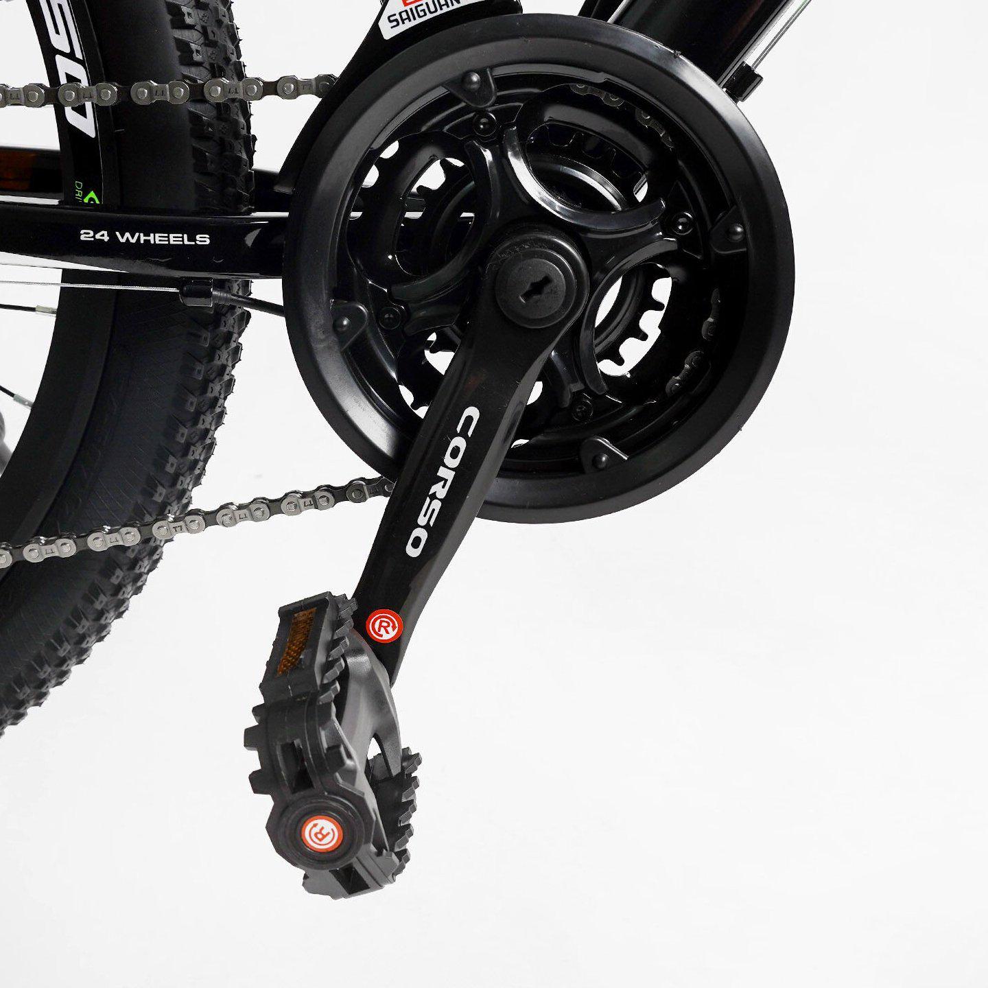 Велосипед горный Corso Fenix 24" подростковый алюминиевый Черно-зеленый - фото 8