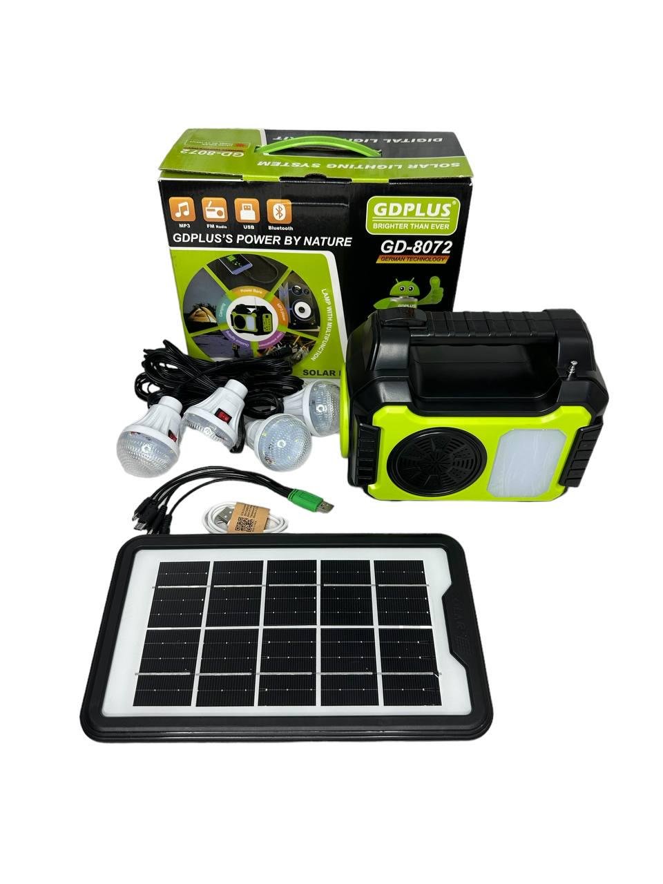 Сонячна система для освітлення та заряджання GDPlus GD-8072 10000 mAh із сонячною панеллю/ліхтарем/лампою - фото 1