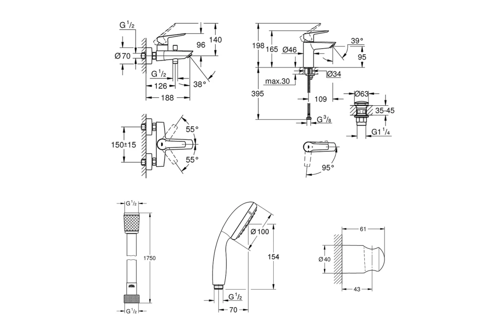 Набір змішувачів для ванної кімнати Grohe QuickFix Start UA303301SQ 3в1 Black (374076) - фото 9