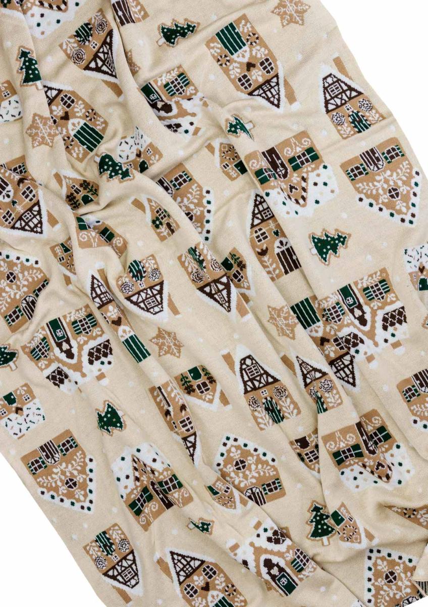 Плед вязаный Имбирные домики 90х130 см Бежевый (037811) - фото 5