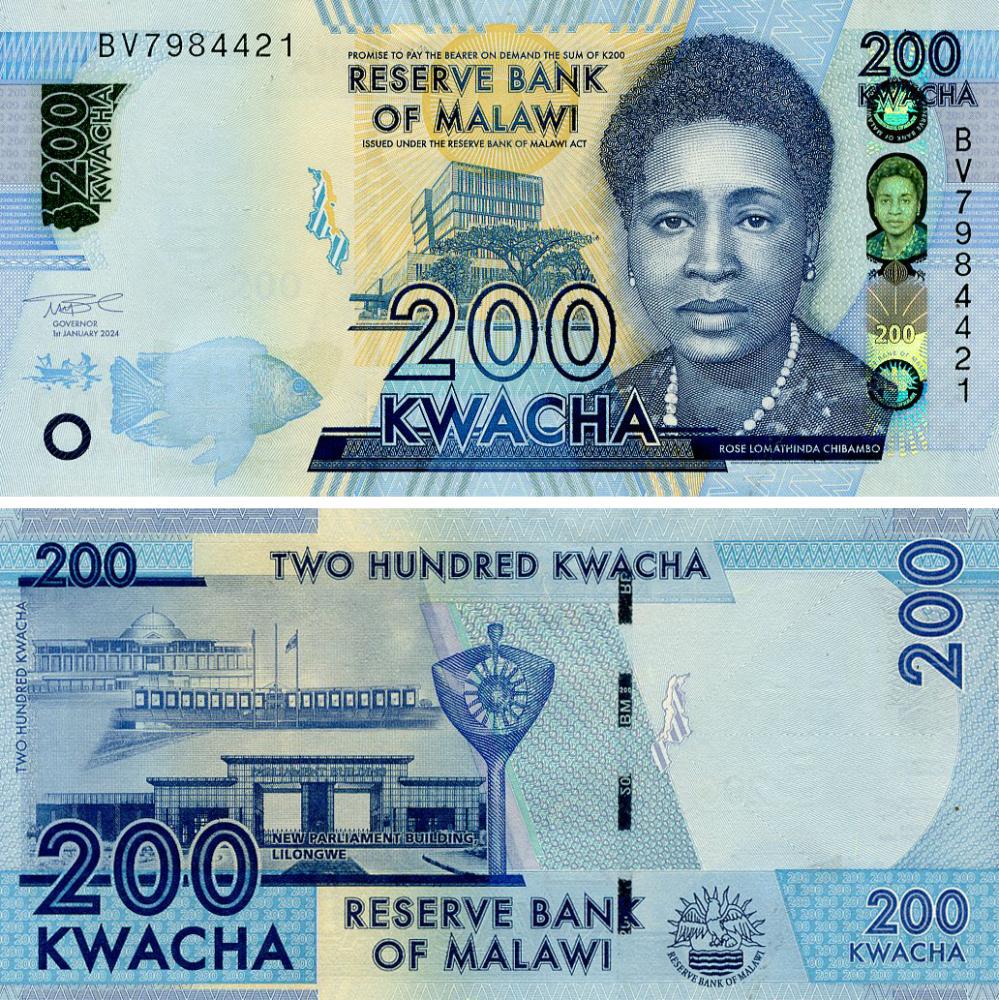 Коллекционная банкнота Малави 200 квача 2024 UNC (PW65A)