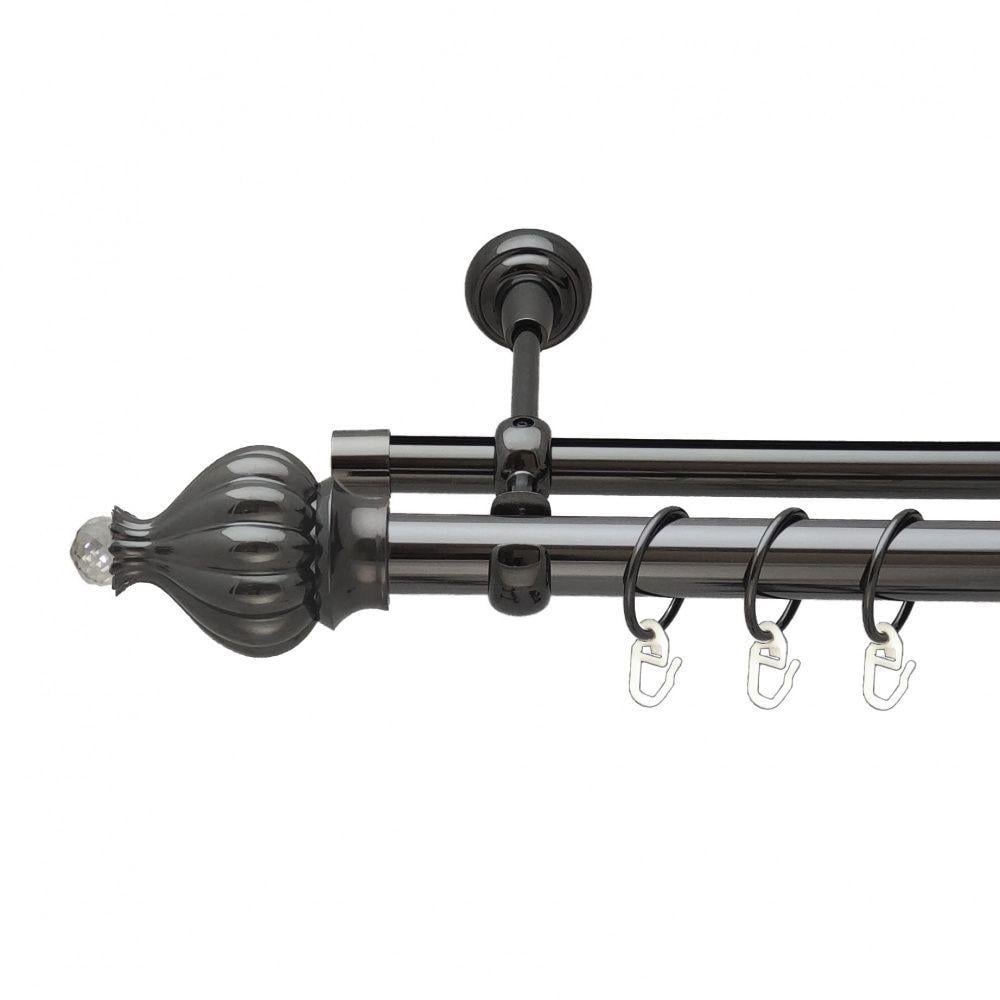 Карниз металлический Orvit Таджа-Кристалл двухрядный оппозитный/гладкая профильная труба/кольцо металлическое Оникс 25/19 мм 240 см (6708202)