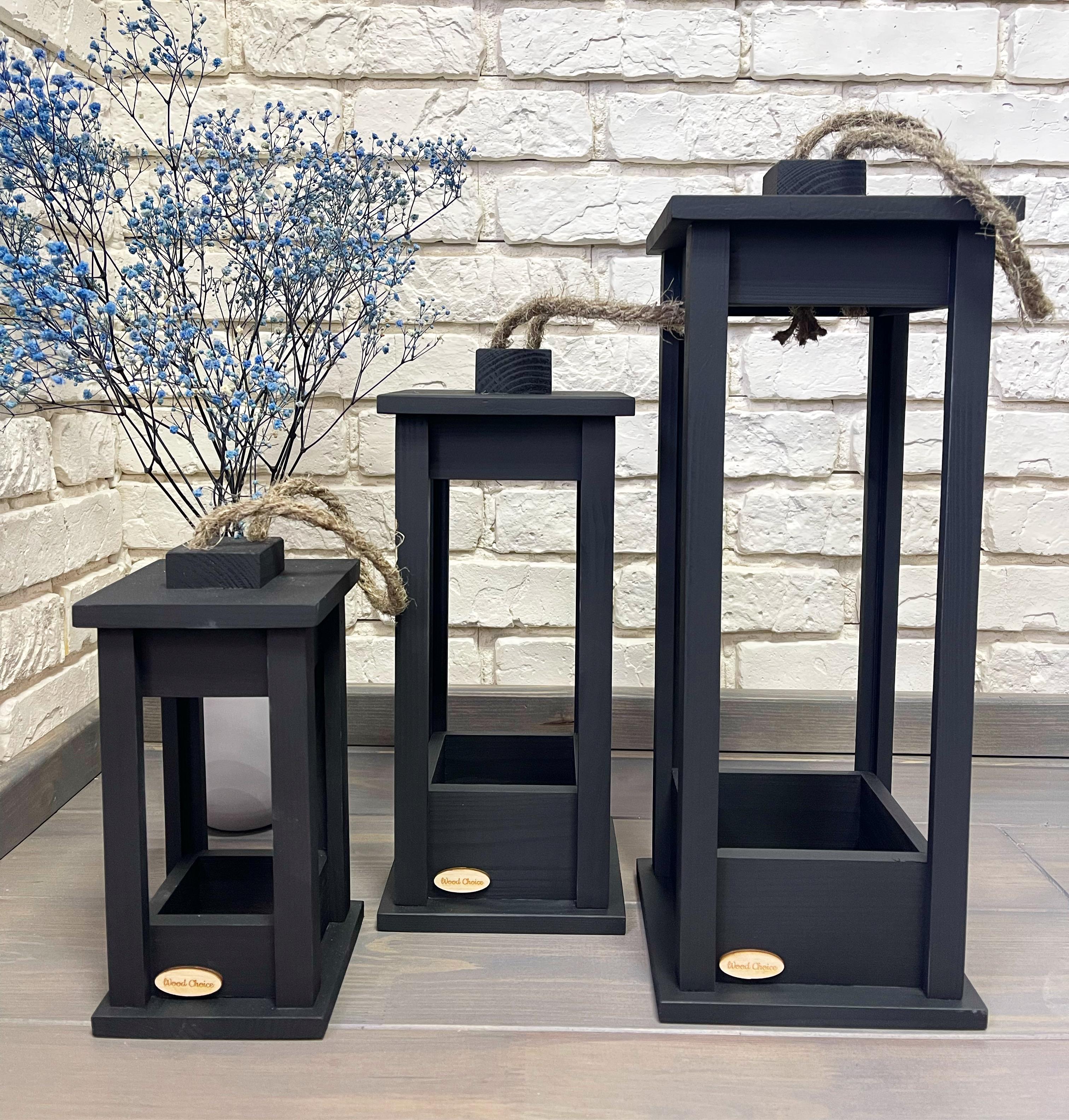 Набор подсвечников деревянные Фонари 25/35/45 см Черный