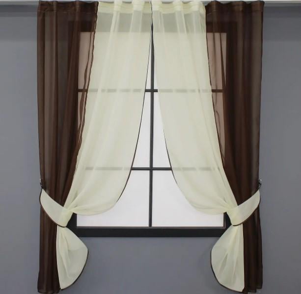 Комплект штор на кухню 265х170 см Венге/Бежевый (017к) - фото 1 Комплект штор на кухню 265х170 см Венге/Бежевый (017к) - фото 1