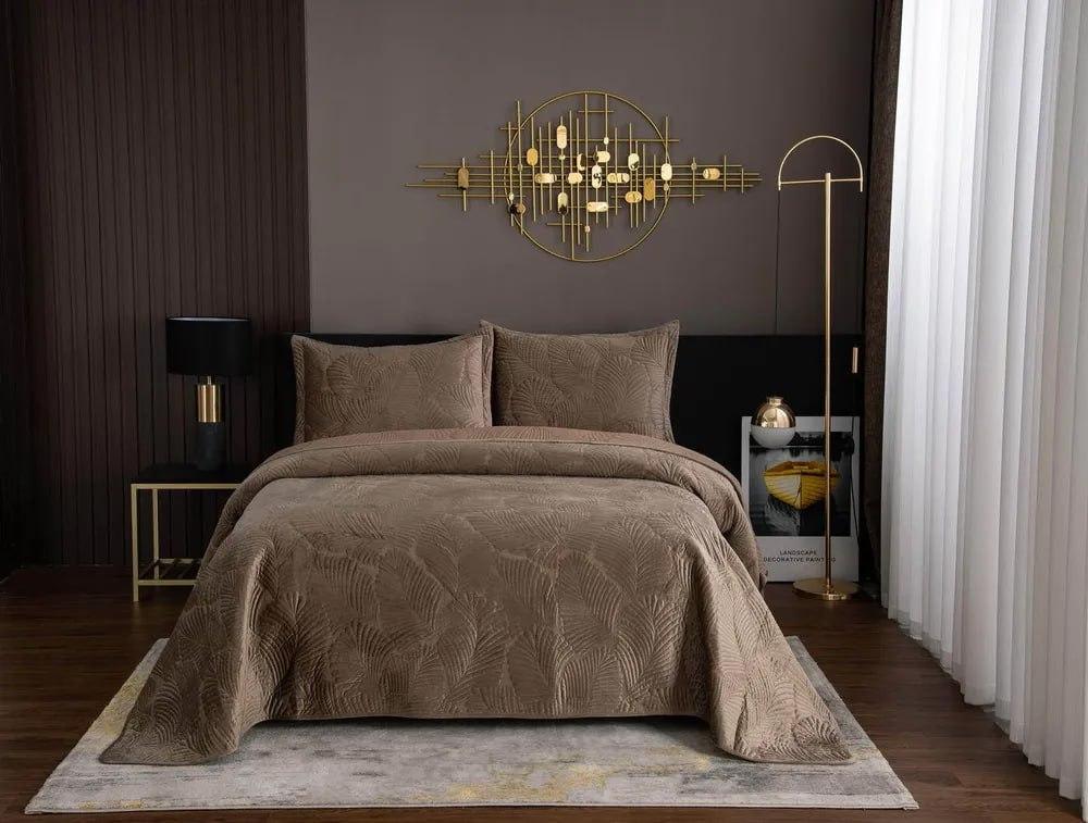 Плед велюровый с наволочками 210x230/50x70 см Коричневый (Д-vik-velur-pokruvalo-003) - фото 1