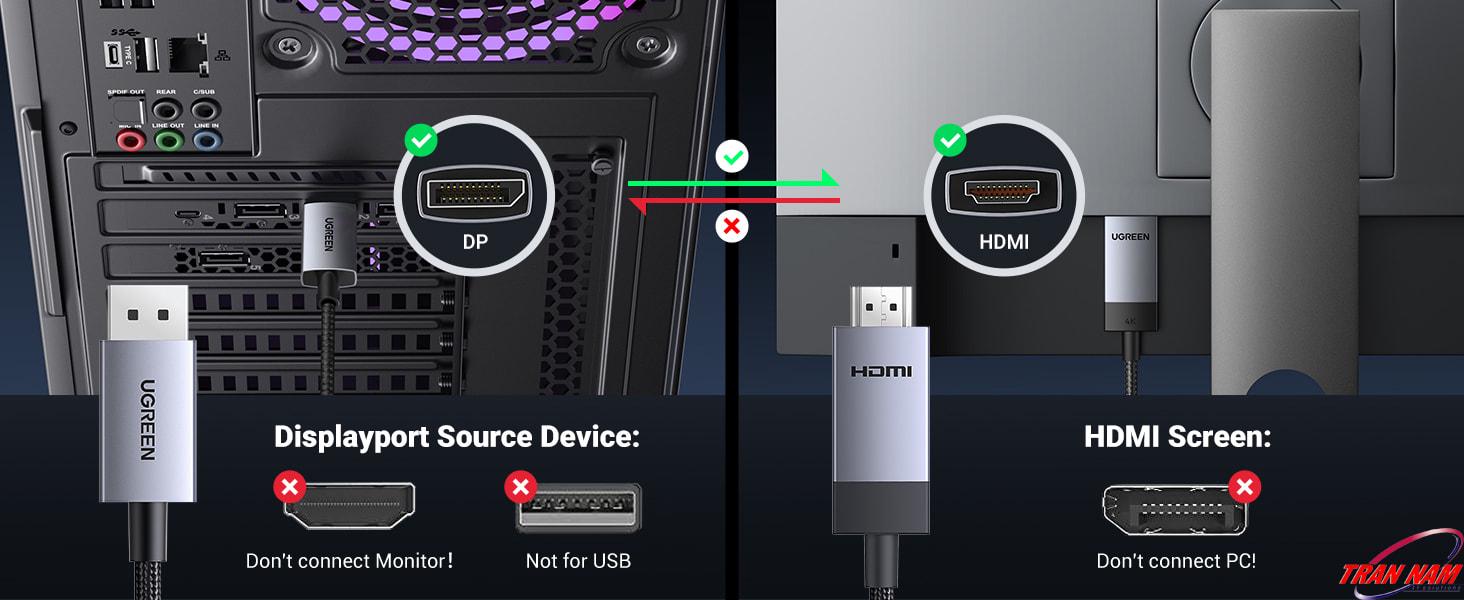 Кабель UGREEN DP119 DisplayPort to HDMI 4K 3 м Black (25491) - фото 9 Кабель UGREEN DP119 DisplayPort to HDMI 4K 3 м Black (25491) - фото 9