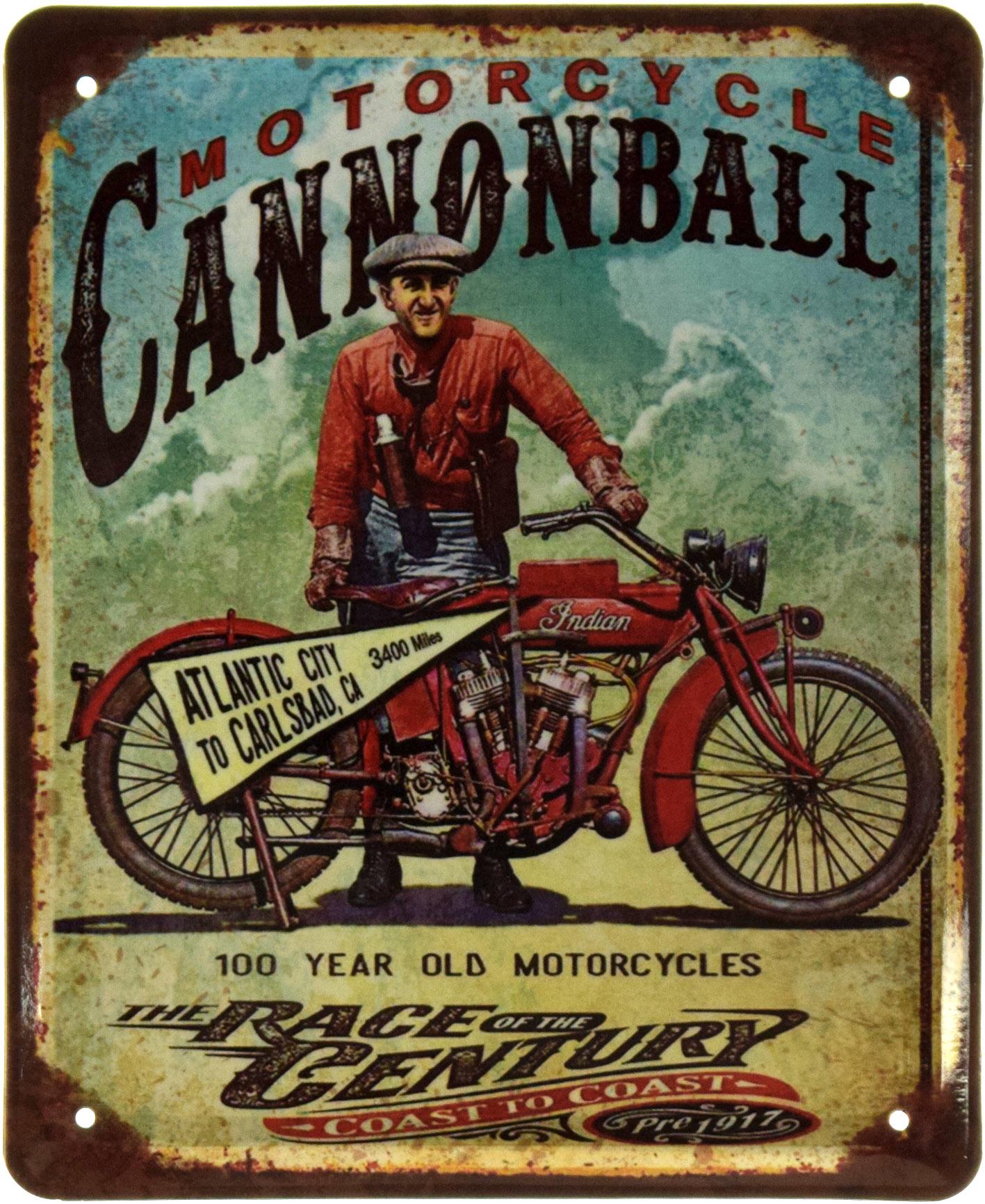 Табличка металева Motorcycle Cannonball Race Of The Century, Indian 18x22 см