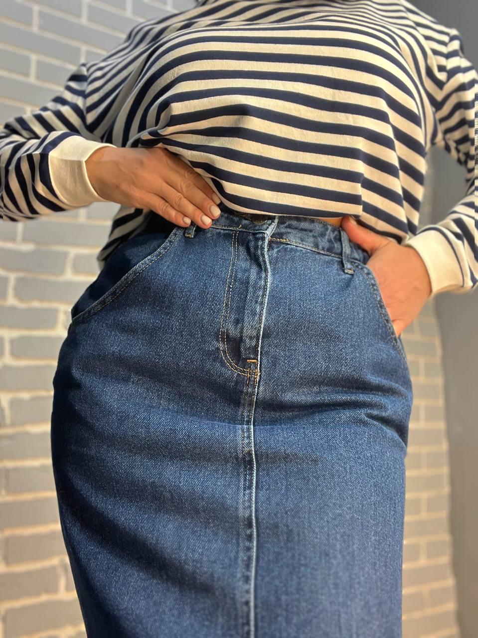 Спідниця жіноча Zeo Basic 3808 джинсова розрізи по боках довга р. 34 Синій (1169) - фото 2 Спідниця жіноча Zeo Basic 3808 джинсова розрізи по боках довга р. 34 Синій (1169) - фото 2