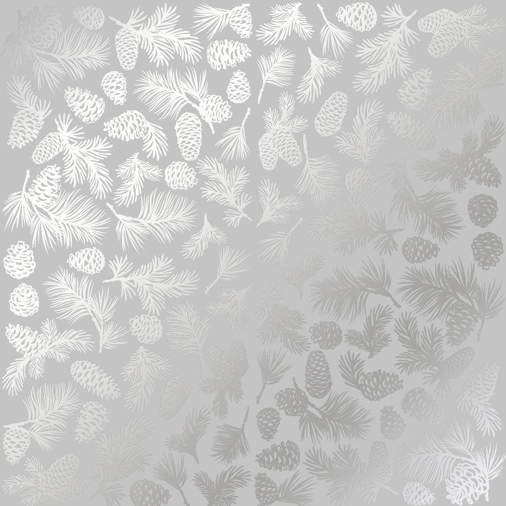 Лист бумаги односторонний Silver Pine cones с серебряным тиснением 30,5х30,5 см Gray