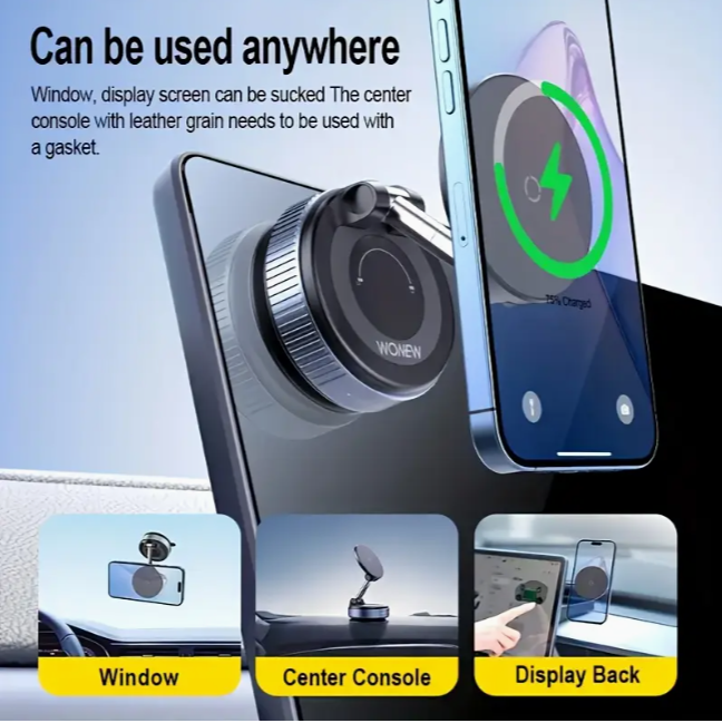Тримач автомобільний магнітний з бездротовою зарядкою 15 Вт 360° вакуумне кріплення USB Type-C (1009) - фото 9