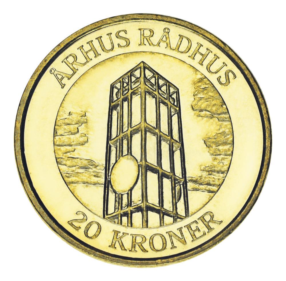 Коллекционная монета Дания 20 крон 2002 AU-UNC Башня Ратуши-Орхус (М25336)