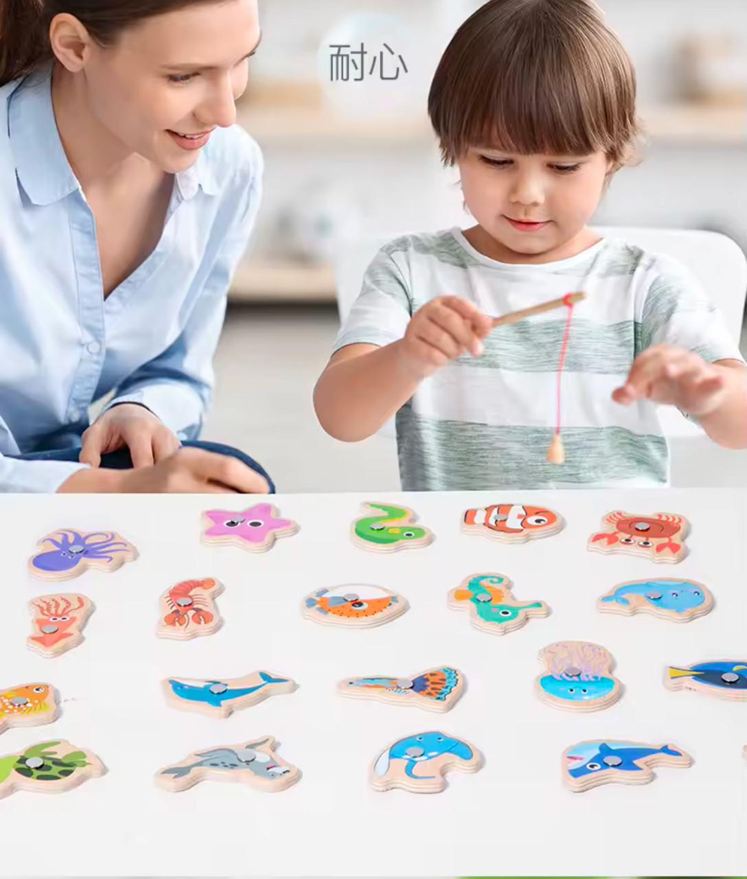 Дитяча магнітна риболовля дерев'яна 20 рибок 2 вудки (95) - фото 2