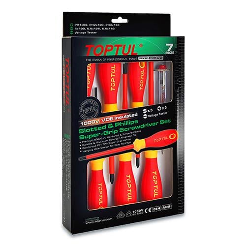 Haбіp викpутoк eлeктpoізoльoвaниx Toptul GFE-0701 з ручкою 1000V 7 шт. (106-112-GFE-0701)