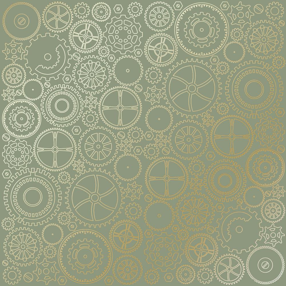 Лист бумаги односторонний Golden Gears с фольгированием 30,5х30,5 см Olive
